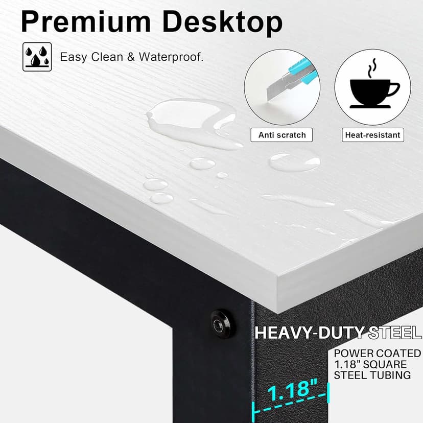 Aquzee Computer Desk with Shelves, 47" W x 23.6" D Gaming Desk with Hutch and Bookshelf, White Study Table for Bedroom Space Saving with 3 Tier Storage Shelf, Home Office Desk for Writing Work