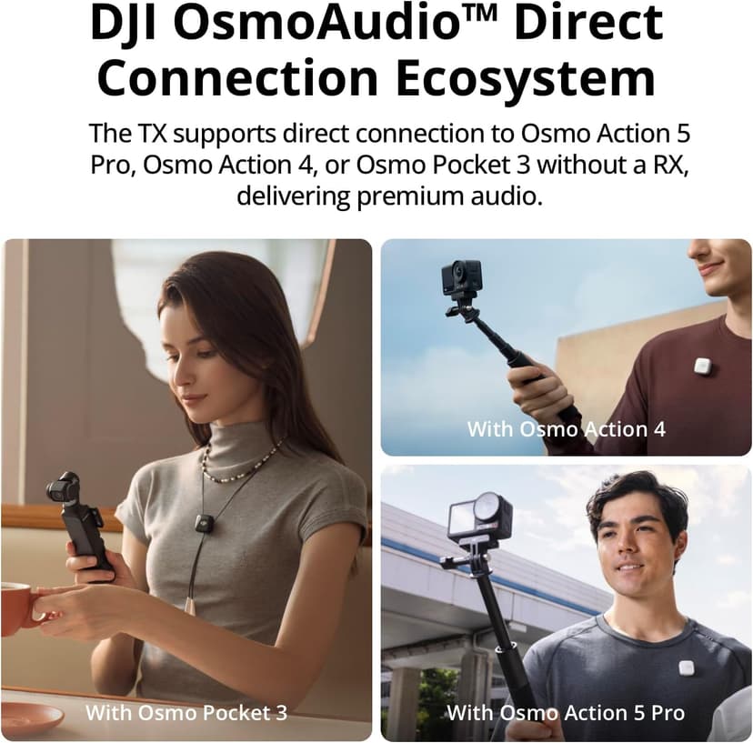 DJI Mic Mini (2 TX + 1 RX + Charging Case), Wireless Lavalier Microphone for iPhone/Camera/Android, Ultralight, Detail-Rich Audio, 48h Use, Noise Cancelling, Automatic Limiting, Vlog, Streaming