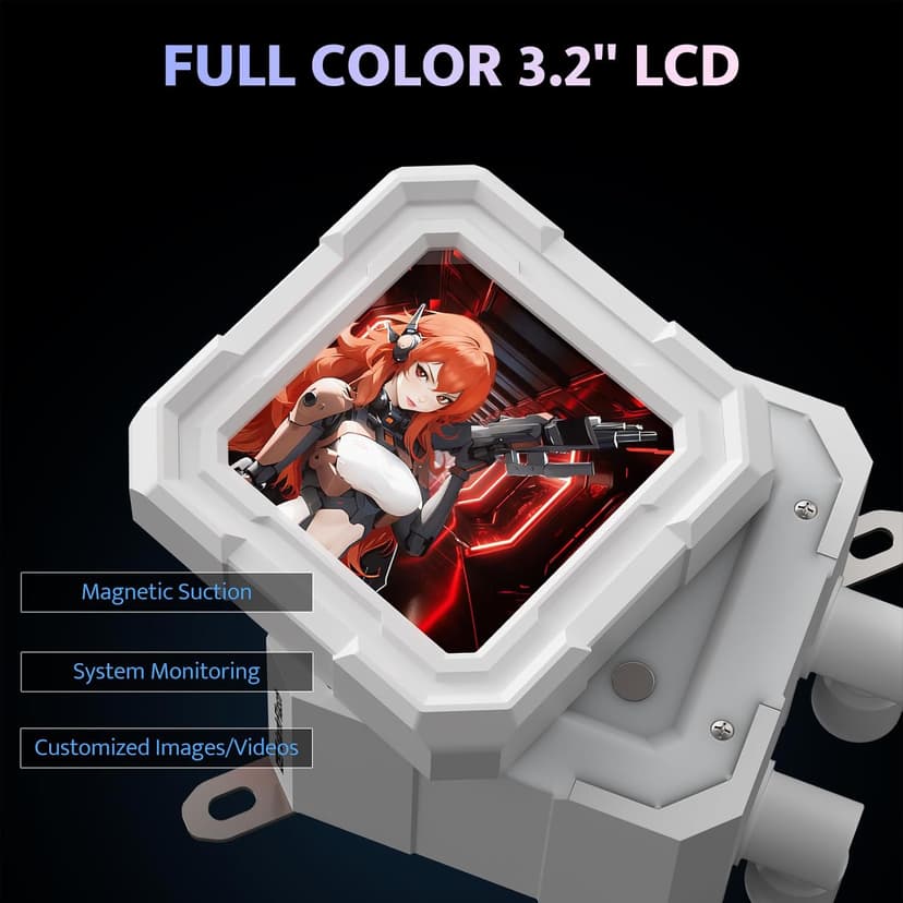 darkFlash DV360S All-in-one Liquid CPU Cooler, 3.2” LCD Screen with 320 * 320 Resolution, ARGB Sync, PWM Fans 360mm Radiator, CPU PC Aio Cooler Compatible with Intel 1851/1700, AMD AM4/AM5 (White)
