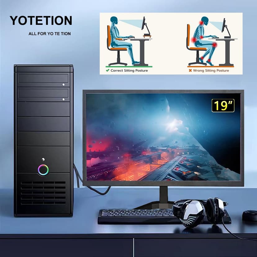 19 inch HD (1440 x 900) Monitor, 75Hz Refresh Rate, HDMI x1, VGA x1, Small Thin Monitor for laptops, Computers and desktops,LED Display, VGA/HDMI Connection.VESA:75 * 75MM
