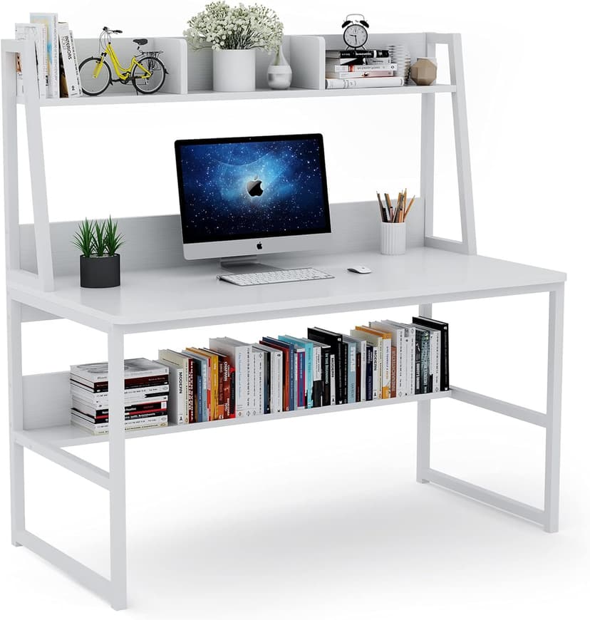 Tribesigns Computer Desk with Hutch, 47 inches Home Office Desk with Space Saving Design with Bookshelf for Small Spaces