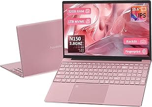 32GB RAM 1TB SSD Pink Laptops Computer, N150 up to 3.60GHz, 15.6" FHD Display, 8000mAh Battery, Backlit Keyboard, Fingerprint, Win11 Pro for School, Zoom, Streaming, and Travel 2 Year Warranty