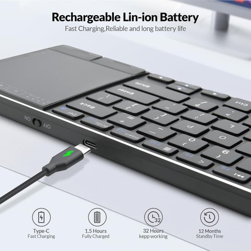 Rii Wireless Bluetooth Keyboard,Multi Device Rechargeable Stainless Steel Ultra Slim Keyboard with Multi-Touch Touchpad,Compatible with PC, Mac, Laptop(2.4G+BT New)