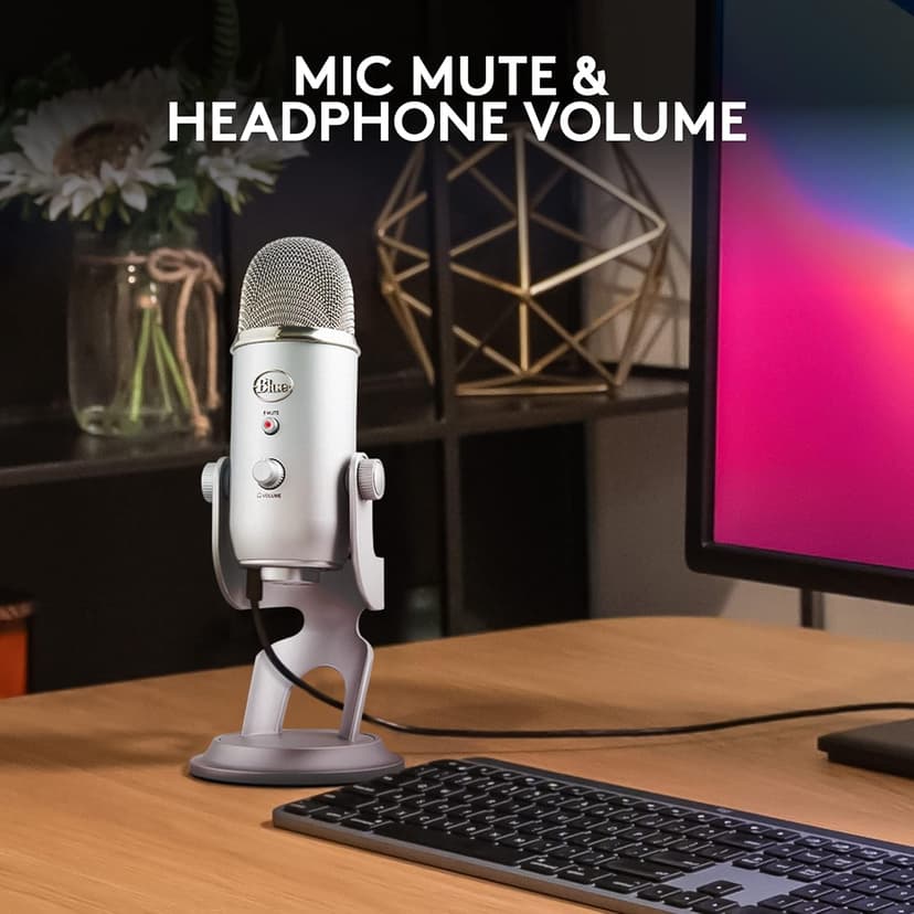 Logitech Creators Blue Yeti USB Microphone for Gaming, Streaming, Podcast, YouTube, Discord, PC, Studio Sound, Plug & Play-Silver