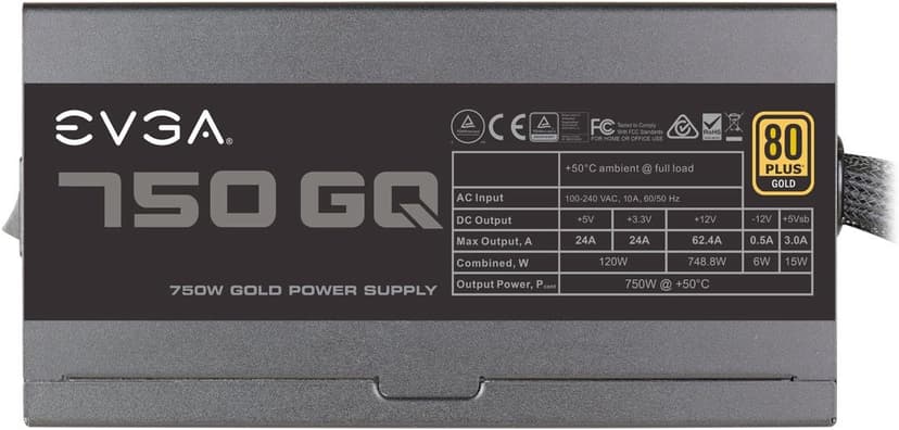 EVGA 210-GQ-0750-V1 750 GQ, 80+ GOLD 750W, Semi Modular, EVGA ECO Mode, 5 Year Warranty, Power Supply, Black