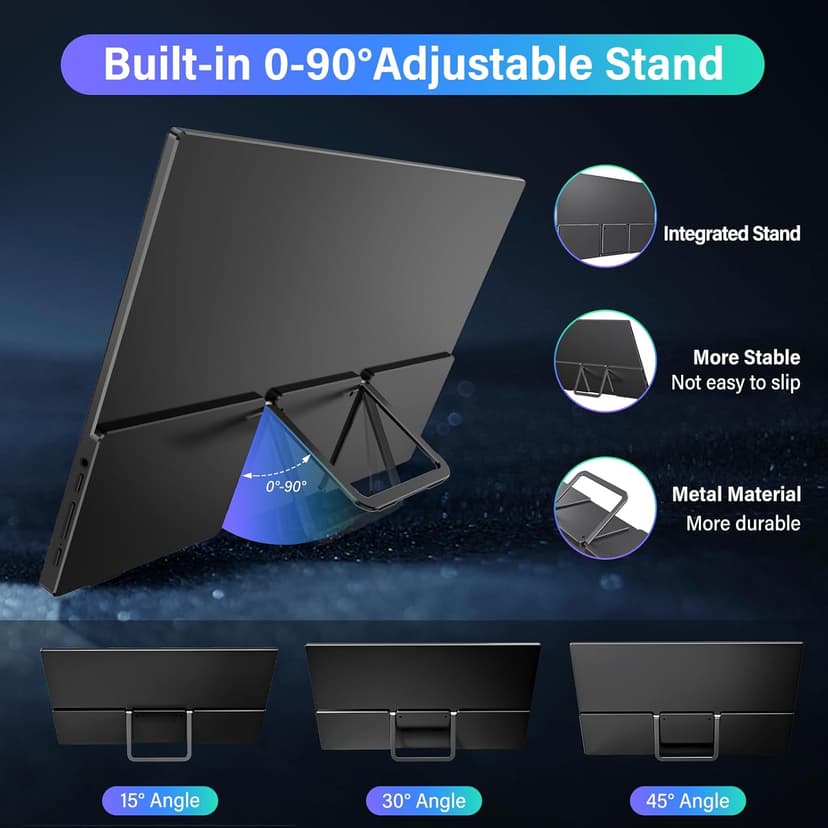 InnoView 15.6'' Portable Monitor for Laptop Built-in 90° Adjustable Stand Without Bag FHD 1080P USB-C Travel Monitors HDR IPS Portable Laptop Monitor for MacBook PC Xbox PS4/5 Switch