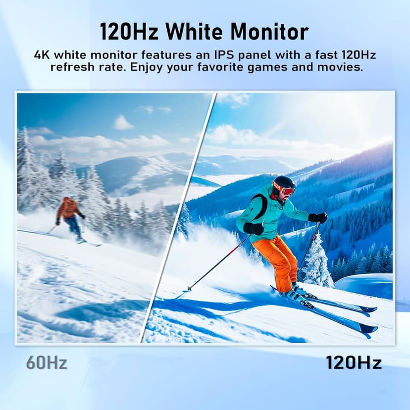 27 inch 4K Gaming Monitor, UHD 3840x2160 Fast IPS Panel Computer PC Monitor, 120Hz, 100% sRGB, FreeSync & G-Sync, HDR 400 Support, HDMI 2.1 & DP 1.4, VESA Mountable-White