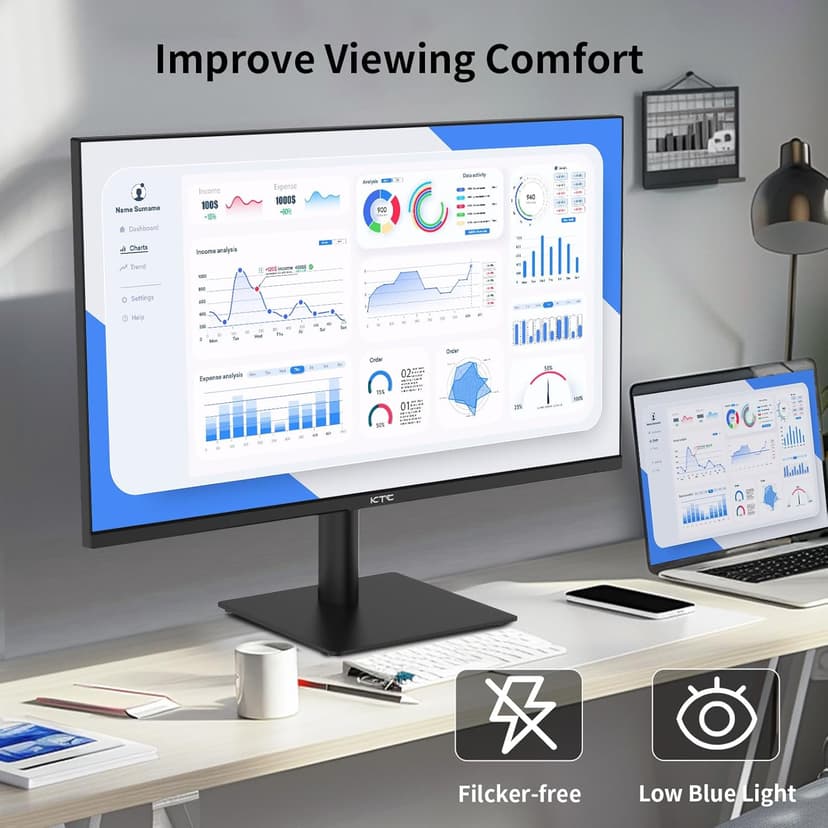 27 Inch QHD Computer Monitor, 2K 100Hz IPS Gaming Monitor, 1440P Frameless Eye Care PC Office Monitor with HDMI/DP, FreeSync & G-Sync, HDR10, VESA, Tilt Adjustable