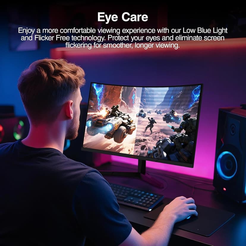 KOORUI 24 inch Curved Gaming Monitor 180Hz FHD 1080P Computer Monitor,1ms 1500R VA Display,Adaptive Sync, FreeSync Premium,HDR10,HDMI2.0X2&DP1.2,VESA Compatible,Tilt Adjustable,Eye Care,24E6CA