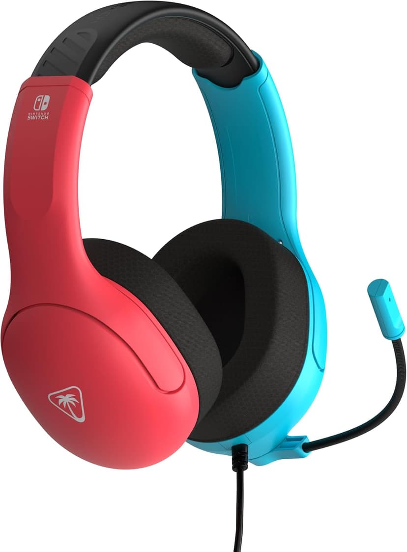 Turtle Beach Airlite Fit Wired Gaming Headset: Officially Licensed for Nintendo Switch, Nintendo Switch Lite & OLED Model - Flip-to-Mute Mic, Over-Ear Comfort Cushions, 40mm Speakers - Neon Blue & Red