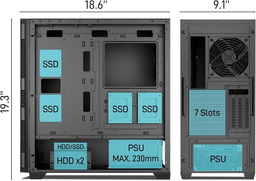 DARKROCK ES1 Silence Edition Black E-ATX PC Case - Noise-Reducing Material Side Panels,3 x Pre-Installed Non-RGB Fans with Fan Ducts,Magnetic Dust Filters,Type-C Ready.