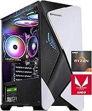 Gaming Desktop PC – AMD Ryzen7 5700G 3.8GHz, AMD Radeon Graphics（Integrated ）, 1TB NVME PCIe Gen4 SSD, 16GB DDR4 RAM 3200, 550W PSU, Windows 11 Home 64-bit Pre-Built PC（White & Black）
