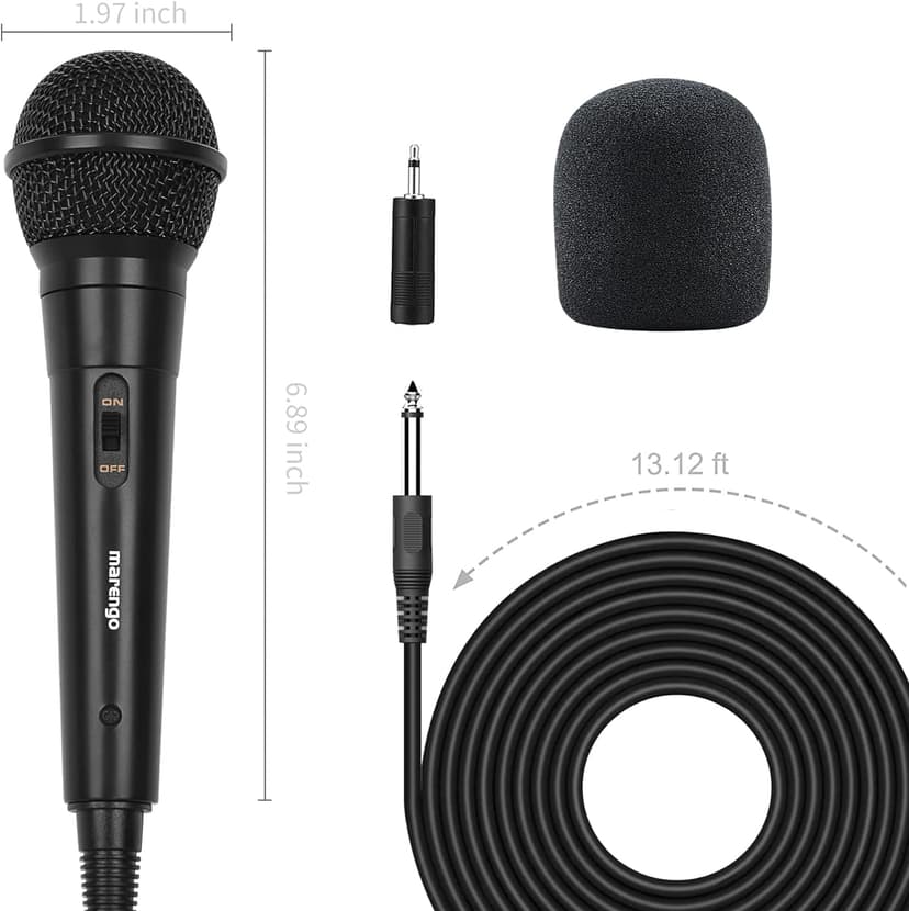 Marengo Handheld Wired Microphone, Cardioid Dynamic Vocal Mic with 13ft Cable and ON/Off Switch, Ideally Suited for Speakers, Karaoke Singing Machine, Amp, Mixer