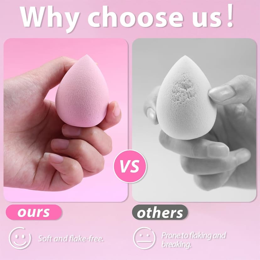 Makeup Sponge Set Foonbe Blender Sponges 7 Pcs for Liquid, Cream, and Powder, Latex Free, Multi colored Beauty Sponges with 1 Mini Sponge, Vegan & Cruelty-Free