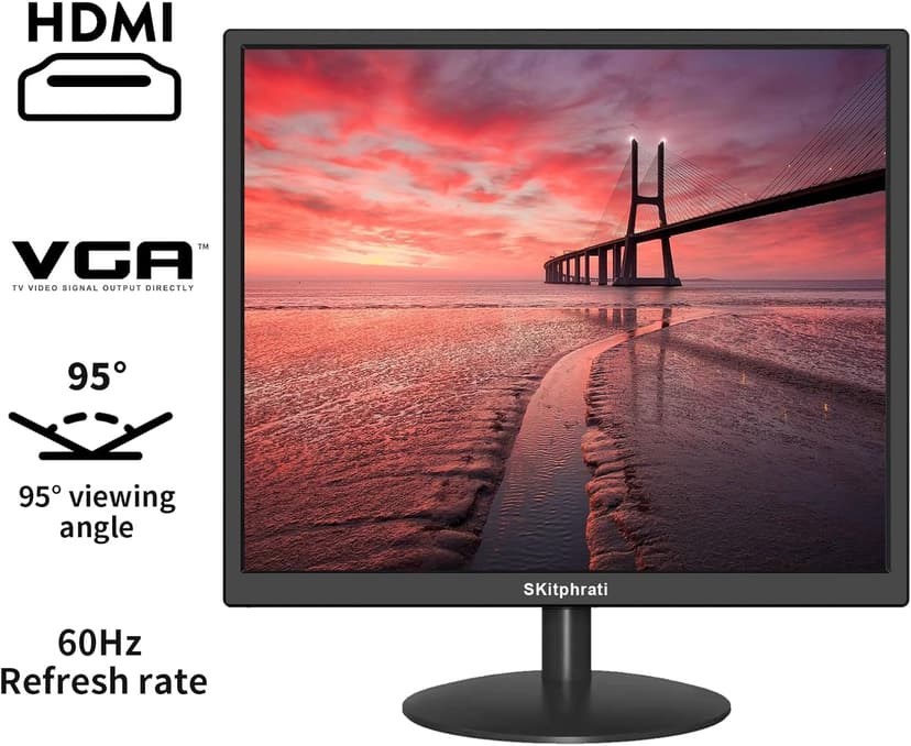 17" Monitor Square Monitor 1280 X 1024 with 45% sRGB Color Correction and 5:4 Aspect Ratio, 75 Hz, VESA Mountable, VGA, HDMI, TN Panel