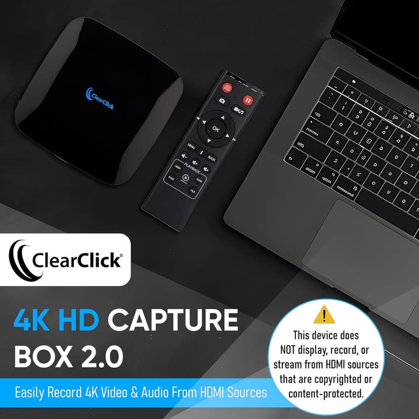 ClearClick 4K HD Video Capture Box 2.0 (Second Generation) - Record Audio and Video from 4K HDMI Sources [Content-Protected Sources Not Supported] - Saves onto USB Flash Drive or MicroSD Card