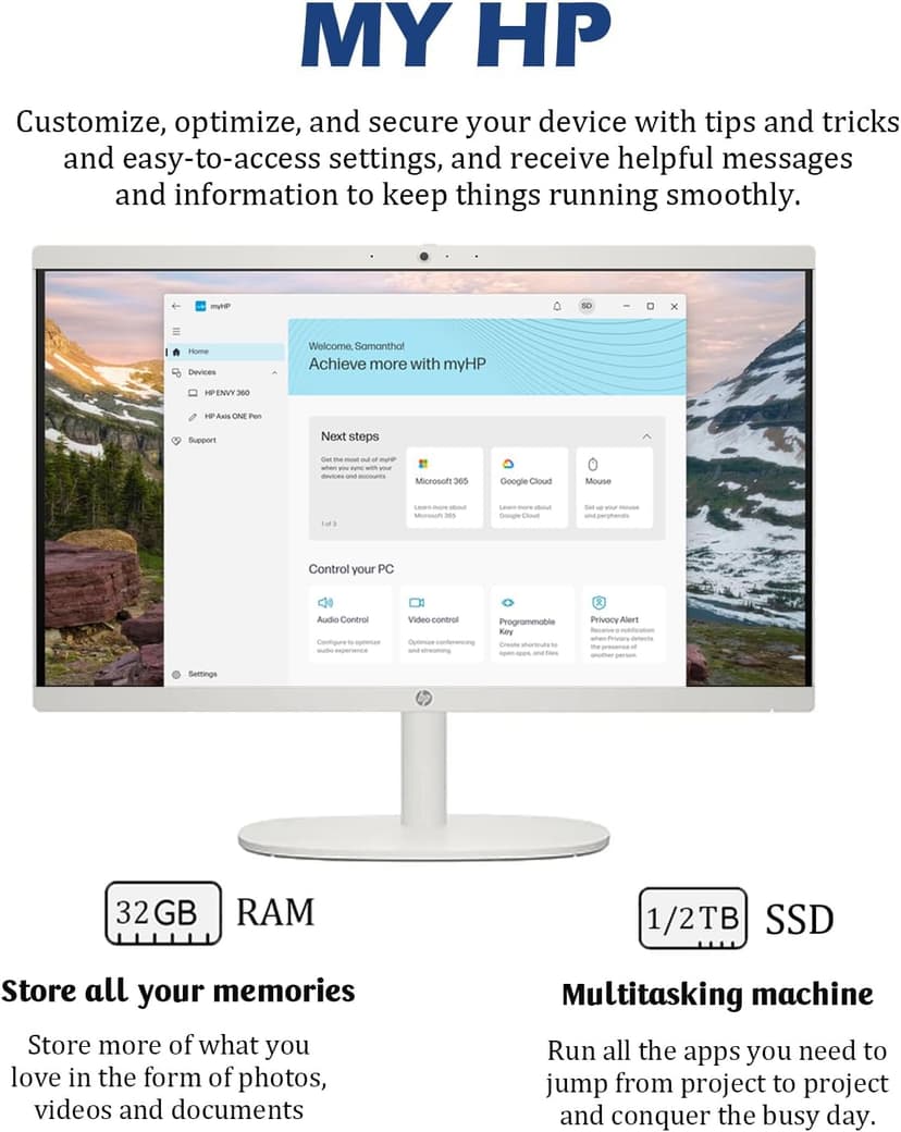 HP All-in-One Desktop Computer, Microsoft Office Lifetime License, Win 11 Pro, Wi-Fi 6, Bluetooth, Intel Celeron J4025 Processor, 21.5'' FHD Display (32GB RAM • 1TB SSD)