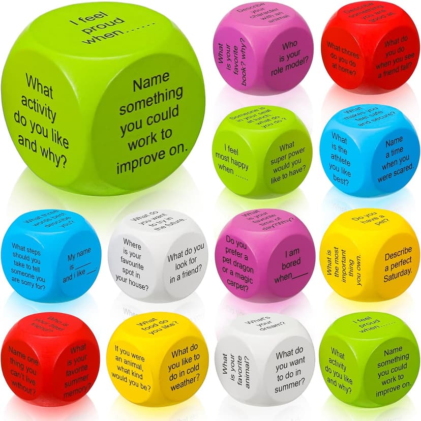 Hanaive 12 Pcs Learning Conversation Cubes Social Emotional Learning Activities Family Dice Game Speech Therapy for Kids Teacher Family Classroom (Wood)