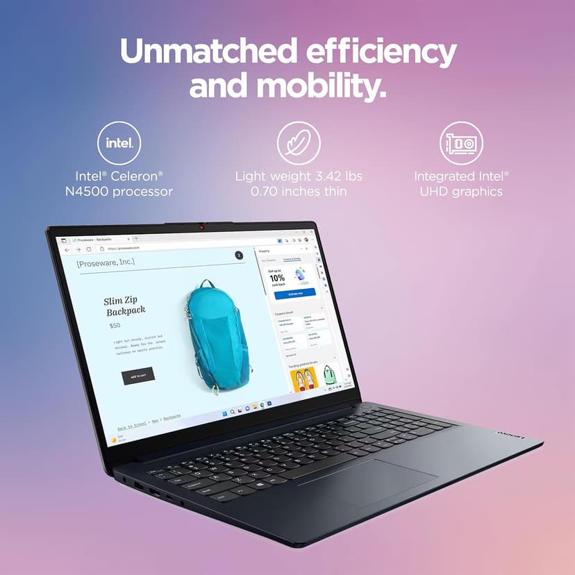 Lenovo IdeaPad Laptop Computer 2025, 15.6" Display, 8GB RAM, 884GB Storage (256GB SSD + 128GB eMMC + 500GB Ext), Intel Dual Core Processor, Long Battery, MarxsolAccessory, 1 Year Office 365, Win 11