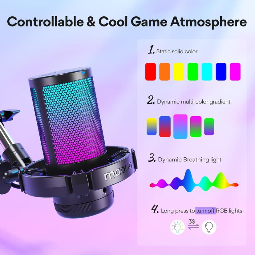MAONO Gaming USB Microphone, Noise Cancellation Condenser Mic with Mute, Gain, Monitoring, Boom Arm, Pop Filter for Streaming, Podcast, Twitch, YouTube, Discord, PC, Computer, PS5, Mac, DGM20S