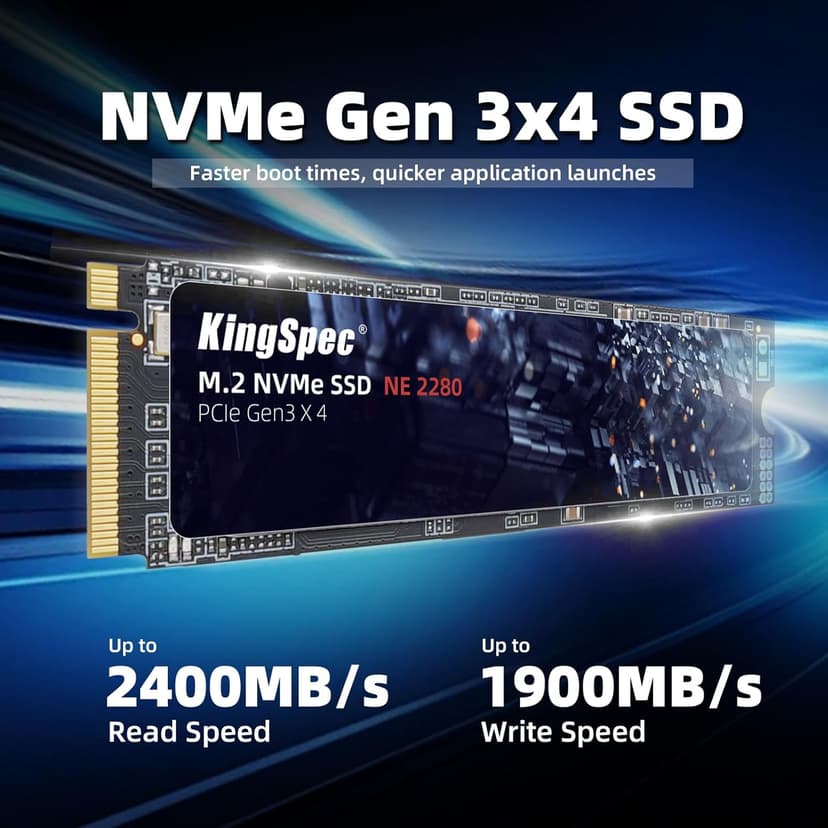 KingSpec SSD 1TB, M.2 NVMe Gen3x4 SSD 2280 - Up to 2400MB/s, Internal Solid State Drive with 3D NAND Flash, Compatible with Desktop and Laptop