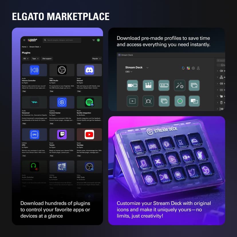 Elgato Stream Deck MK.2 – Studio Controller, 15 macro keys, trigger actions in apps and software like OBS, Twitch, ​YouTube and more, works with Mac and PC