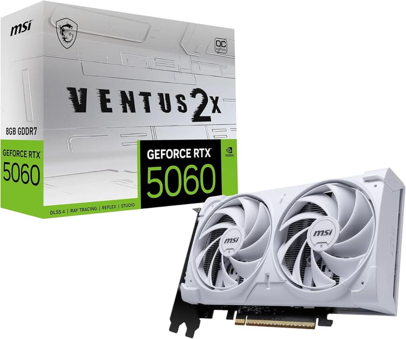 MSI Gaming RTX 5060 8G Ventus 2X OC White Graphics Card (8GB GDDR7,128-bit, Extreme Performance: 2535 MHz, DisplayPort x3 2.1a, HDMI 2.1b, NVIDIA Blackwell Architecture)