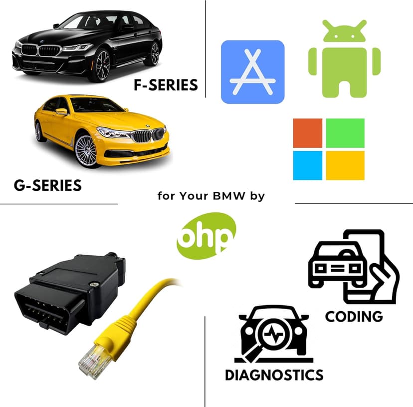 OHP ENET Bimmercode OBD2 Cable for BMW F- Series Coding | E SYS ISTA+ ICOM Bootmod3 Bimmerlink OBD | Heavy Duty Cable