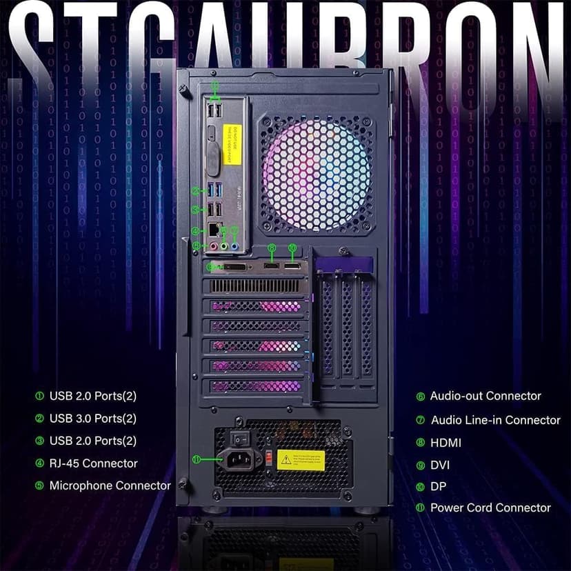 STGAubron Gaming PC Computer Desktop, Intel Core i7 up to 3.9G, GeForce RTX 2060 Super 8G, 32G Ram, 1TB SSD, WiFi, BT 5.0, RGB Fan x6, RGB BT Sound Bar & Headset Mic, Windows 10 Home