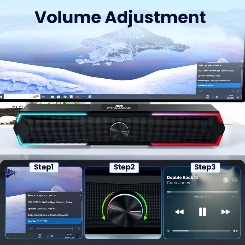 Bluetooth Computer Speakers for Pc Desktop with Clear Sound, Flowing LED Computer Speaker for Desktop Laptop Monitor, Bluetooth & USB Input