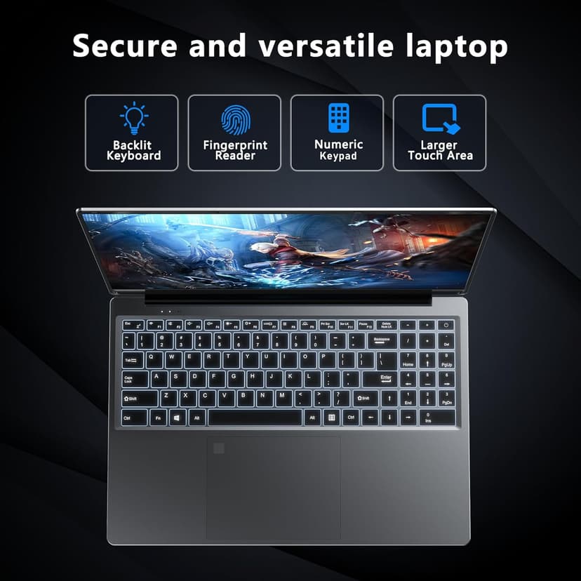 Gaming Laptop, 16 Inch FHD Display (1920 x 1200), N95 Laptop Computer（up to 3.4GHz, 8GB RAM 256GB SSD, Supports 180 Angle Opening, Bluetooth, Backlit Keyboard, Windows 11 Pro