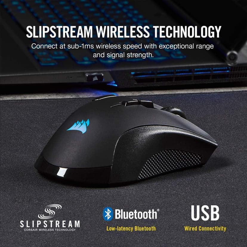 Corsair IRONCLAW WIRELESS RGB Rechargeable Gaming Mouse with Slipstream Technology - 18,000 DPI - 3-Zone RGB Multi-Color Backlighting - Black