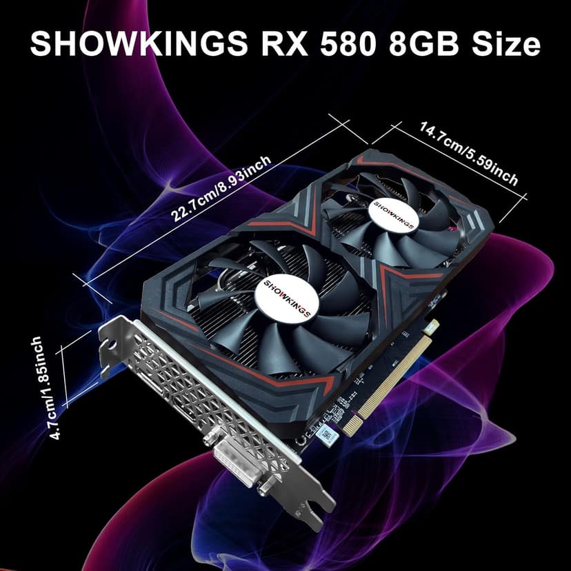 Radeon RX 580 8GB Graphics Card, 256Bit 2048SP GDDR5 AMD Video Card for Pc Gaming, DP HDMI DVI-Output, PCI Express 3.0 with Dual Fan for Office and Gaming