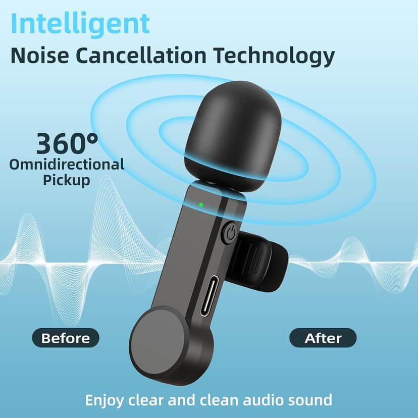 Wireless Lavalier Microphone for iPhone Android iPad - Noise Cancelling Mini Phone Microphone USB C, Cordless Lav Lapel Mic for Video Recording Vlogging YouTube TikTok Podcast