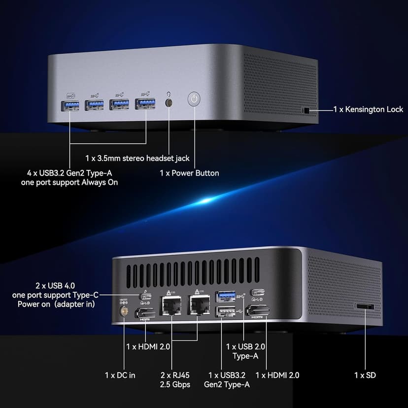 GEEKOM GT1 Mega AI Mini PC,14th Intel Ultra U9-185H (Up to 5.1 GHz), 32GB DDR5 2TB M.2 NVMe PCIe Gen4 SSD, Mini Desktop Computers Windows 11 Pro, WiFi 7/BT 5.4/Dual 2.5G LAN/USB4.0/8K/3 Years Warranty