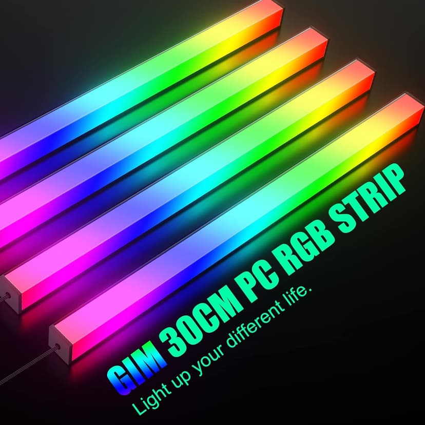 GIM KB-14 RGB PC Light Strip for Gaming Case, Magnetic Addressable LED PC Strip Kit, 5V ARGB 3Pin Header for Asus Aura, Asrock LED, Gigabyte RGB Fusion, MSI Mystic Light- 0.98ft