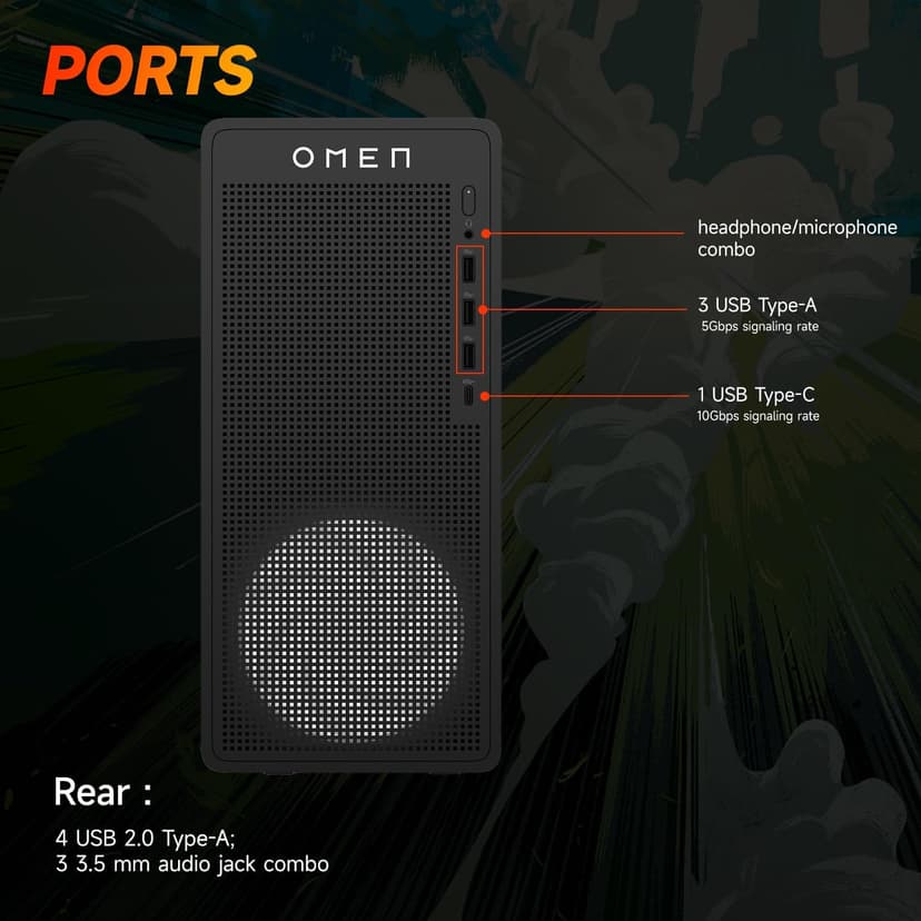 HP OMEN 16L i7 RTX 4060 Gaming Desktop, Intel i7-14700F(Beats i9-12900F), NVIDIA RTX 4060, 32GB DDR5 RAM, 2TB SSD, DP, RJ-45, Wi-Fi 6, Bundle with Machenike K500B-B87 Gaming Keyboard