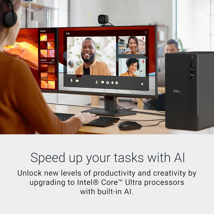 Dell Tower Desktop ECT1250 - Intel Core Ultra 7-265 Processor, Intel UHD Graphics, 16GB DDR5 5600MT/s Memory, 1TB M.2 SSD, 3.0 SD Card Reader, Wired Keyboard and Mouse, Basic Onsite Service