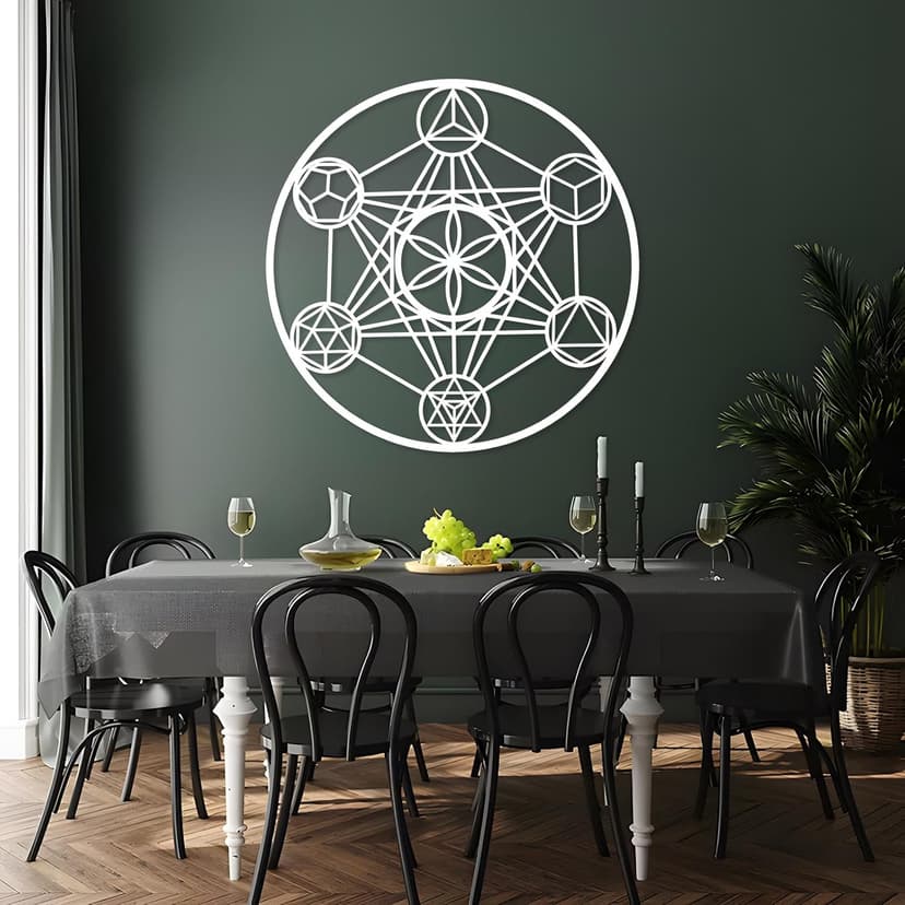 YDONVTI Metatron Cube Large Metal Wall Decor, Metal Sacred Geometry Wall Art, Spiritual Wall Decor, Meditation Decoration,Wall Hanging for Living Room Yoga Room (White, 19"x19"|47x47 cm)
