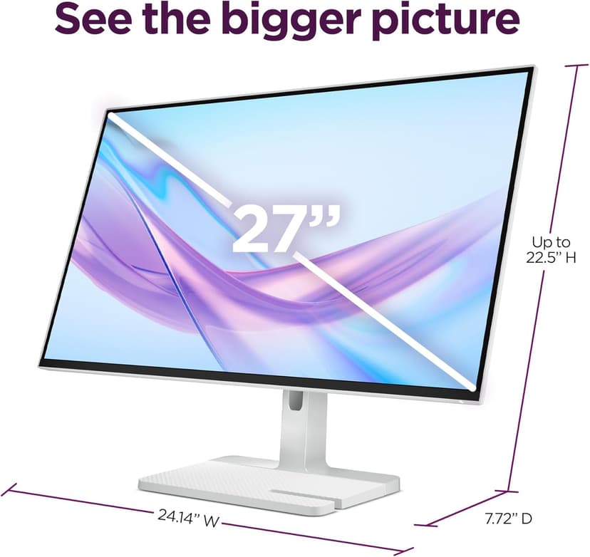Lenovo L27q-4A Monitor, 27" IPS QHD Resolution, Flat, 4 Side Borderless, 2X HDMI 2.0, DP 1.4, Audio Out, 100Hz, HDR10, 1ms MPRT, 99% sRGB, 350nits, Speakers, 100mm