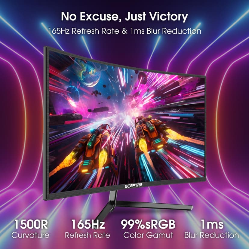 Sceptre 24-inch Curved Gaming Monitor 1080p up to 165Hz DisplayPort HDMI 99% sRGB, AMD FreeSync Build-in Speakers Machine Black (C248B-FWT168)
