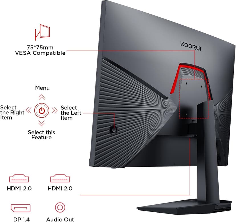 KOORUI Gaming Monitor, 24" Fast IPS Computer Monitor, 200Hz FHD HDR400 Display, 1ms PC Screen, 90% DCI-P3 Color Gamut, Adaptive Sync, Ultra Slim Frame, VESA Mountable, HDMI 2.0, DP 1.4, G2411P