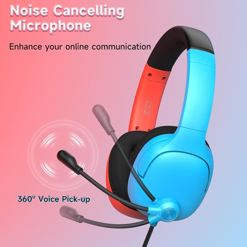 Gaming Headset for Nintendo Switch/Lite/OLED, Gaming Headphones with Mic for Nintendo Switch Fortnite/Sports (Red/Blue)