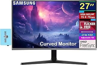Samsung 27" Curved Monitor with FHD VA Display, AMD FreeSync, Low-Blue Light Mode, Adjustable Tilt, VESA Mount (75x75mm), 1 x HDMI 1.4, 1 x VGA, & Dockztorm USB Port Expander (2025 Latest Model)