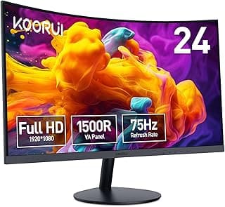 KOORUI 24 inch Curved Monitor, Full HD 1080P Curved Computer Monitor, 1500R Screen, HDMI VGA, Tilt Adjustment, LCD Display, Eye Care, Black 24N5CA