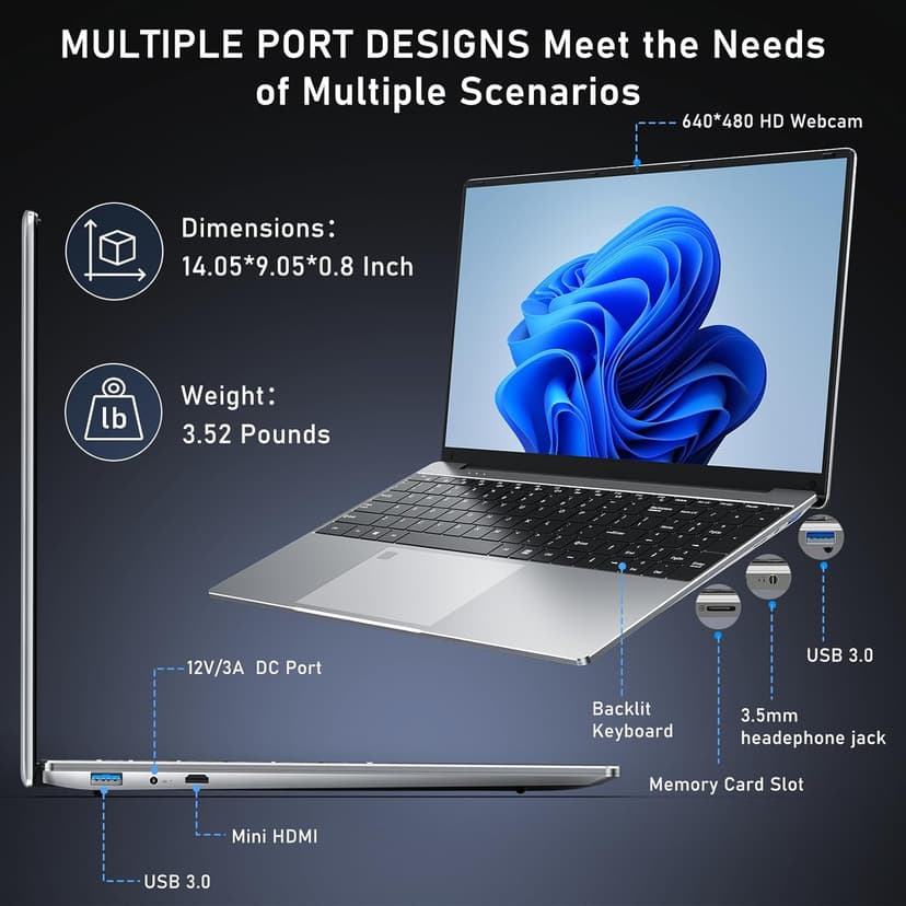 Gaming Laptop,15.6 Inch Laptop Computer,16GB RAM 512GB SSD,N5095 4C/4T Processor(up to 2.9Ghz),UHD Graphics,15.6” FHD 1920 * 1080 Display,WiFi 5,BT5.0,Backlit Keyboard,Fingerprint Unlock