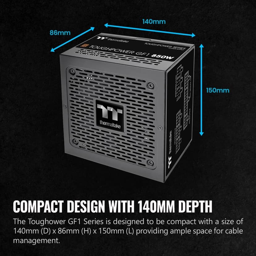 Thermaltake GF1 (2024) Fully Modular ATX 850W Power Supply - 80 Plus Gold - Ultra Quiet - Zero RPM, PS-TPD-0850FNFAGU-P