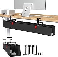 Univivi No Drill Under Desk Cable Management Tray, 36" Cord Organizer for Table, Clamp/Screw Mount Desk Cable Management, Premium Fabric Cable Management Tray for Office, Home