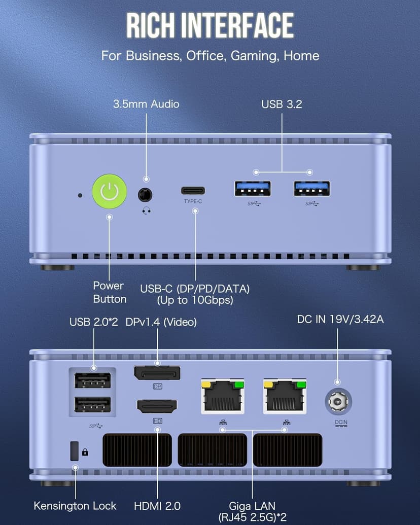 GMKtec M5 Plus Gaming Mini PC Ryzen 7 5825U (Upgraded 7430U/ 5700U), 32GB RAM 1TB SSD Dual NIC LAN 2.5GbE Desktop Computers, Triple 4K Display - Lunar Blue