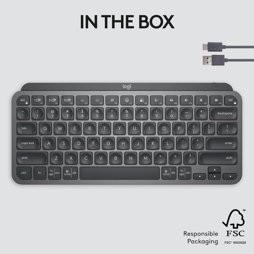 Logitech MX Keys Mini Minimalist Wireless Illuminated Keyboard, Compact, Bluetooth, Backlit, USB-C, Compatible with Apple macOS, iOS, Windows, Linux, Android, Metal Build - Graphite